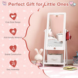 White Kids Full Length Mirror, Princess Free-Standing Dressing Mirror w/Bottom Shelf