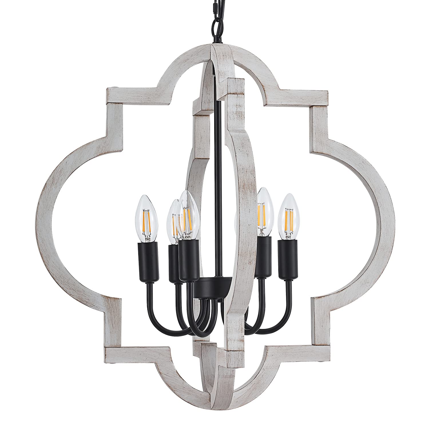 21" Farmhouse Orb Chandelier - Distressed White Wood Pendant Light