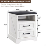 ACCOHOHO 18" Farmhouse Nightstand with Charging Station,End Table with 2 Drawers Storage,Side Table,Bedside Cabinet for Bedroom,Living Room,White