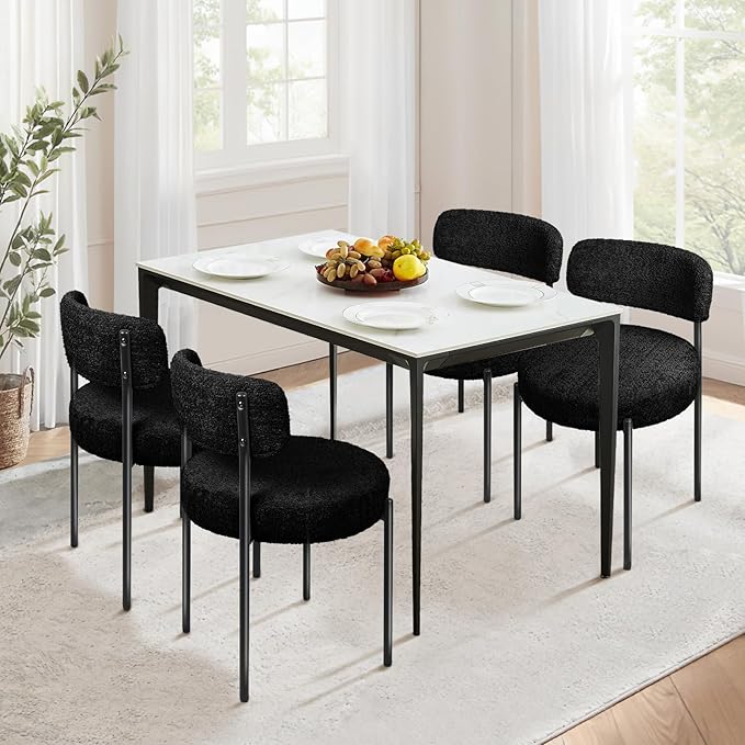 Dining Chairs, White Boucle Dining Chairs Set of 2, Modern Kitchen and Dining Room Chairs