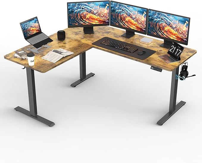 Upgrade Version 63 * 55 inch L Shaped Electric Adjustable Height Standing Desk
