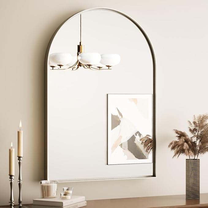 Black Arched Aluminum Mirror Bathroom with Tempered Glass