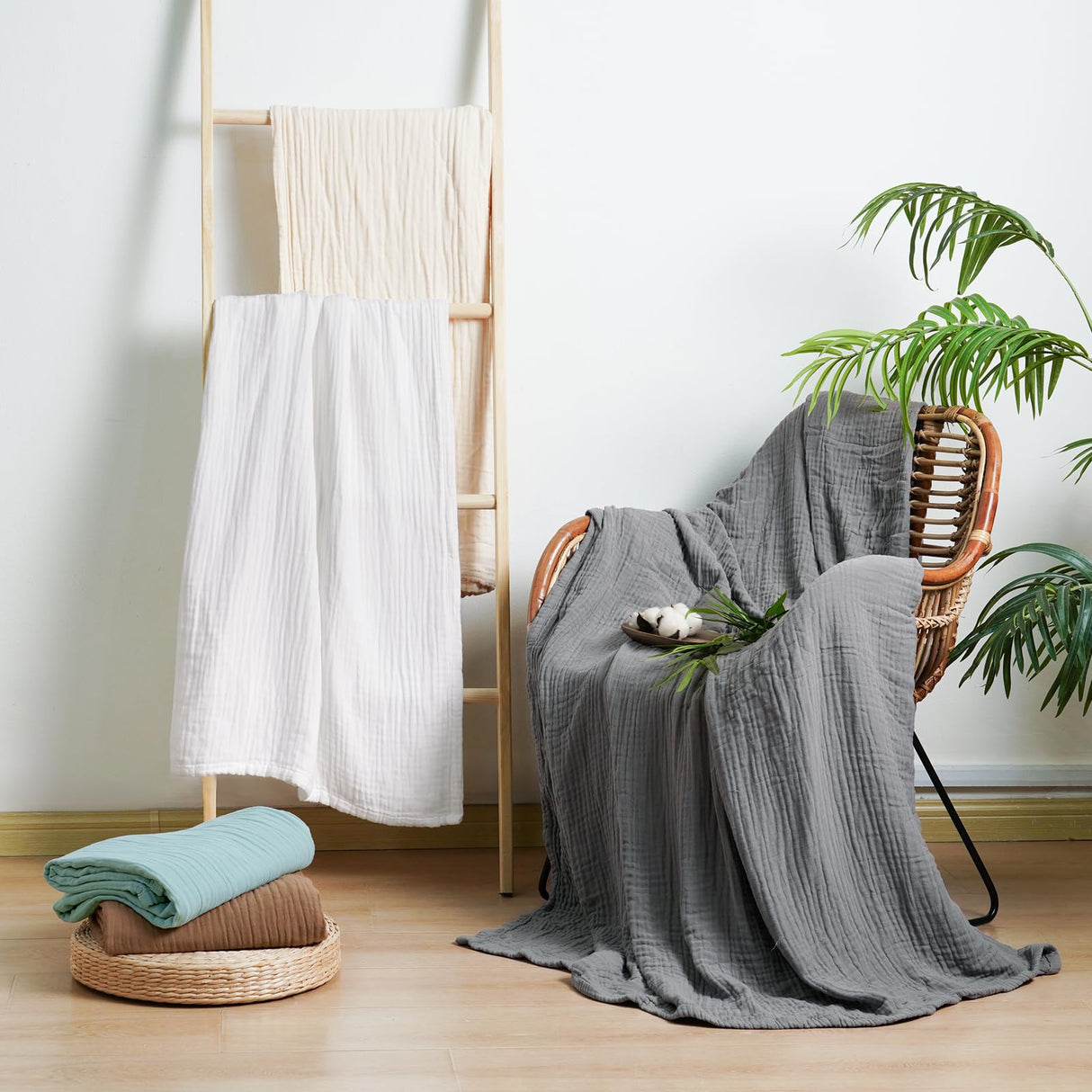 Cooling Muslin Throw Blanket for Hot Sleepers, 60% Rayon Derived from Bamboo,