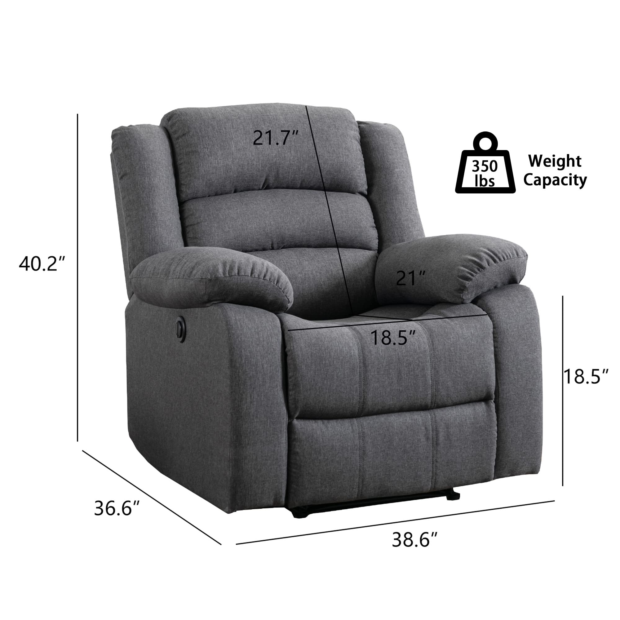 Classic Power Recliner Chair, Oversized Electric Overstuffed Chair