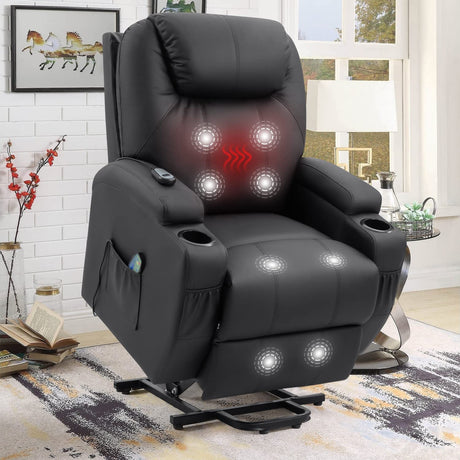 Power Lift Recliner Chair with Massage and Heating Functions, PU Leather Sofa