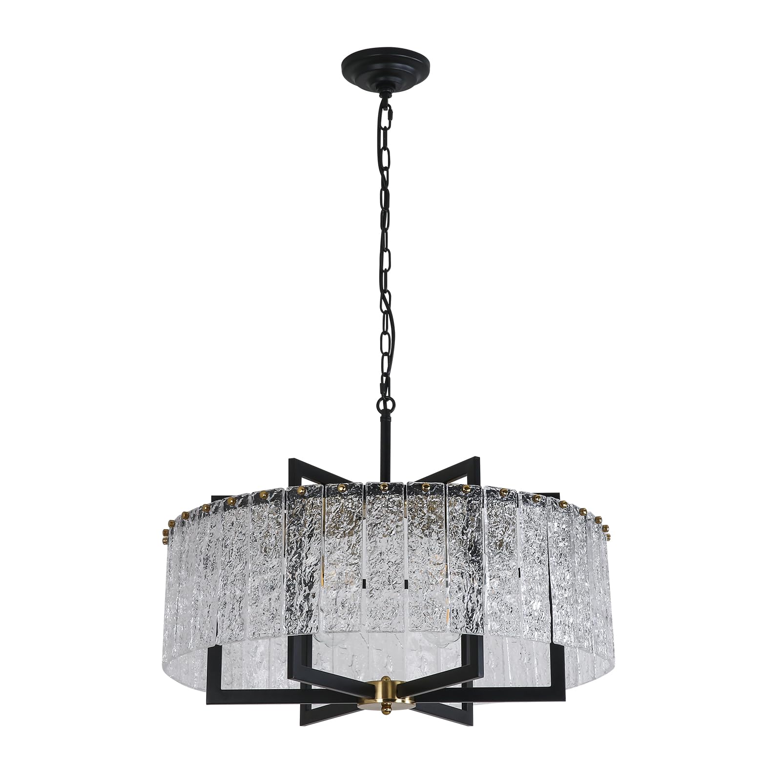 Modern Black Chandeliers,23.6" Crystal Glass Pendant Ceiling Light Fixtures