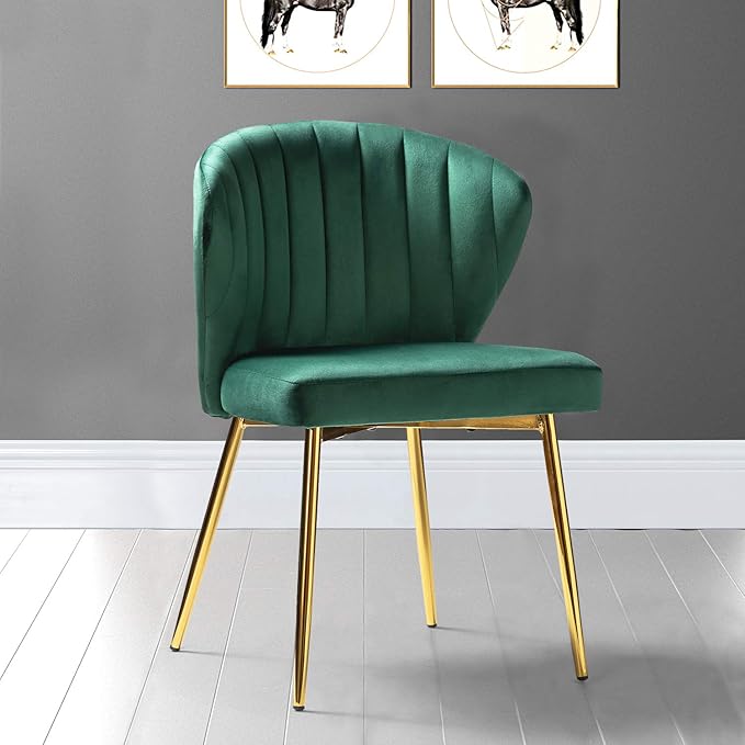 Velvet Dining Chairs Set of 2, Modern Upholstered Side Chair with Golden Legs,