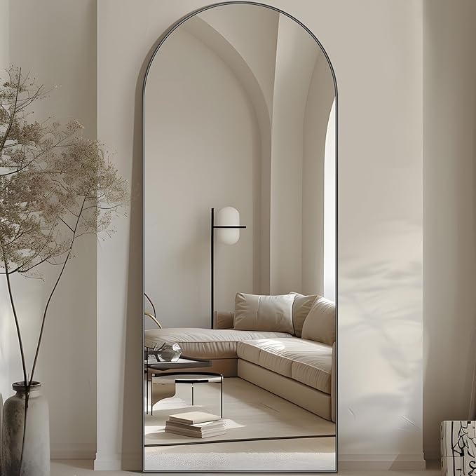 LumiArc Full Length Arched Mirror | Black & Gold Frame