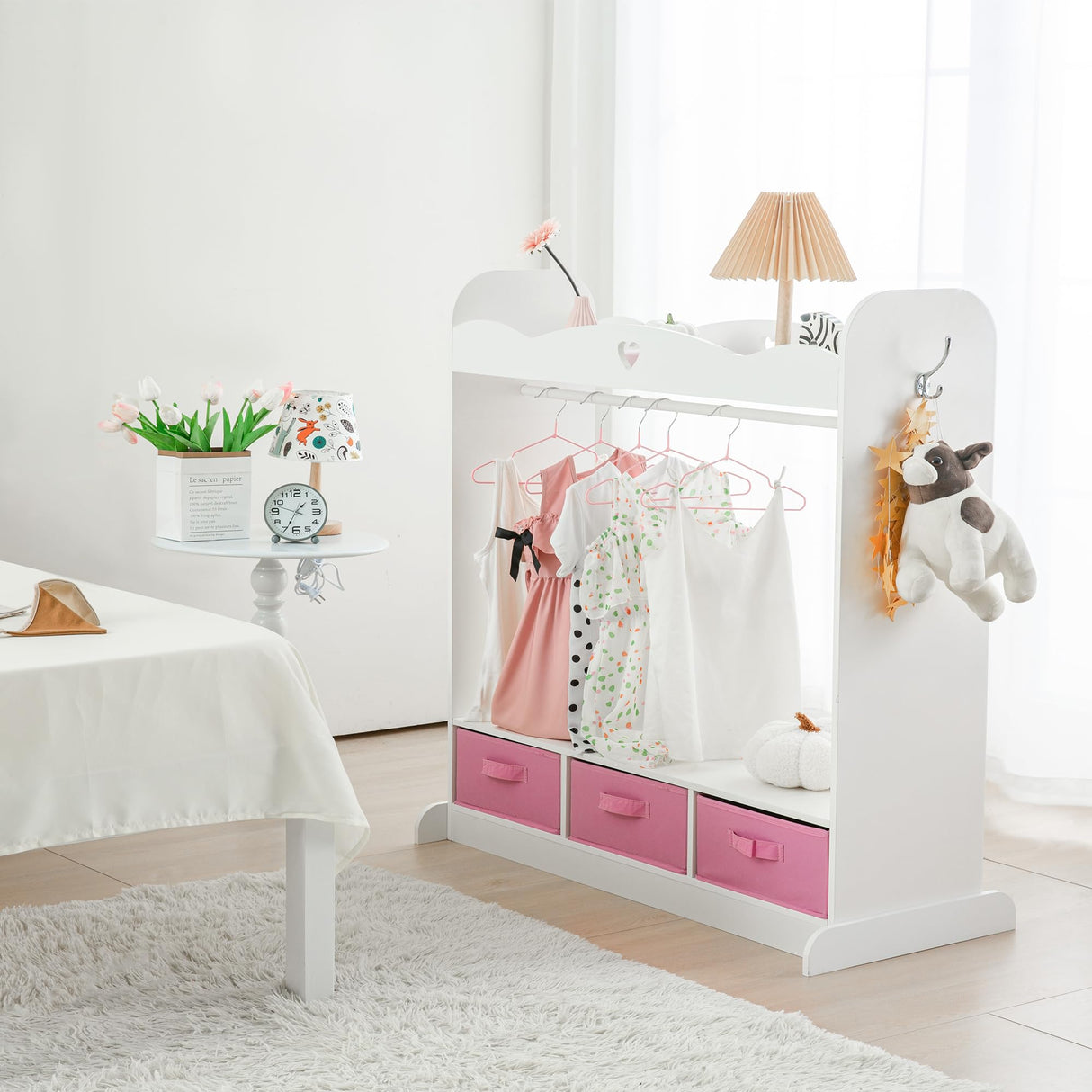 Kids Armoire Dress-Up Closet w/Mirror,Open Hanging Wardrobe w/Clothes Rack