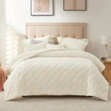 Fluffy King Size Comforter Set Grey, Farmhouse Jacquard Checkered Sherpa Bed Set