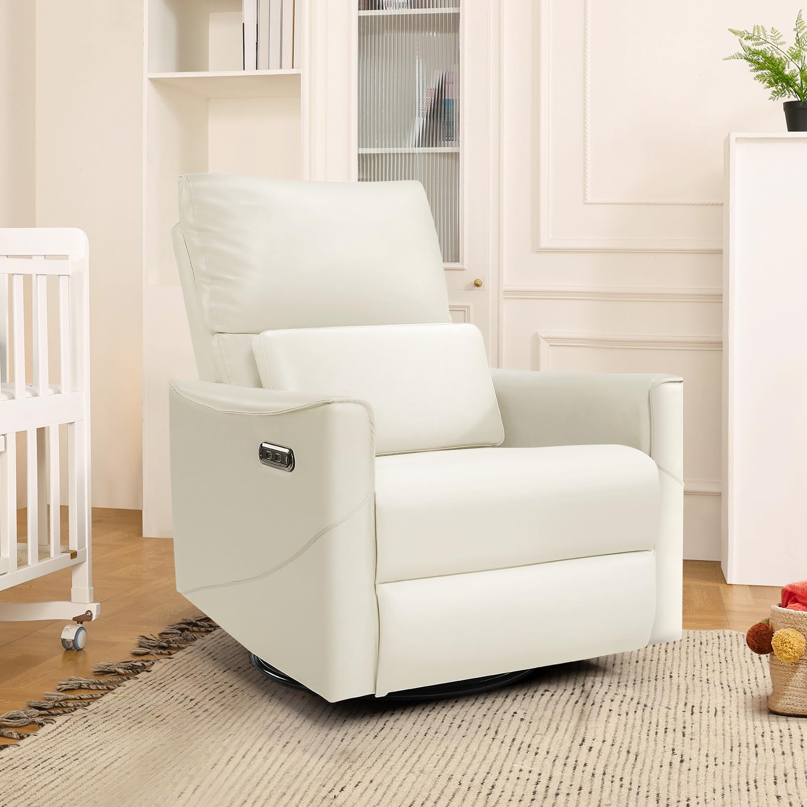 Recliner Chair, Glider Nursery Recliner Chair with Lumbar Support, Leather Swivel Rocker
