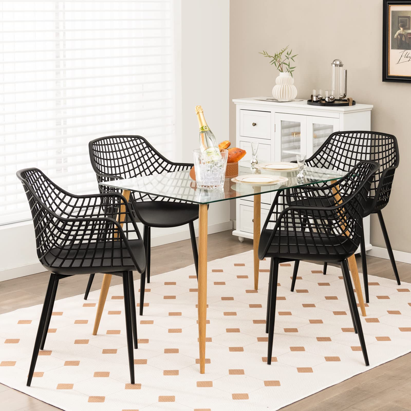 Modern Dining Chairs Set of 4 - Black Arm Chair with 15" High Backrest