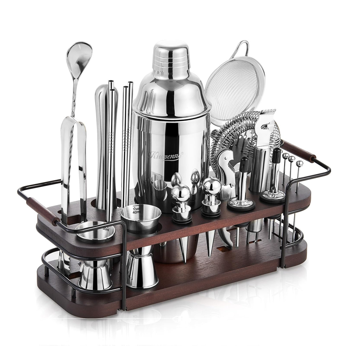 Cocktail Shaker Set Bartender Kit with Stand | Complete 24-Piece Bar Set Cocktail Kit