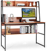 Computer Desk with Hutch & Bookshelf, 47" PC Laptop Table Workstation w/ 3 Storage Cubes & Open