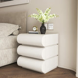 White Nightstand with 3 Solid Wood Drawers - Leather Bedside Table for Bedroom/Living