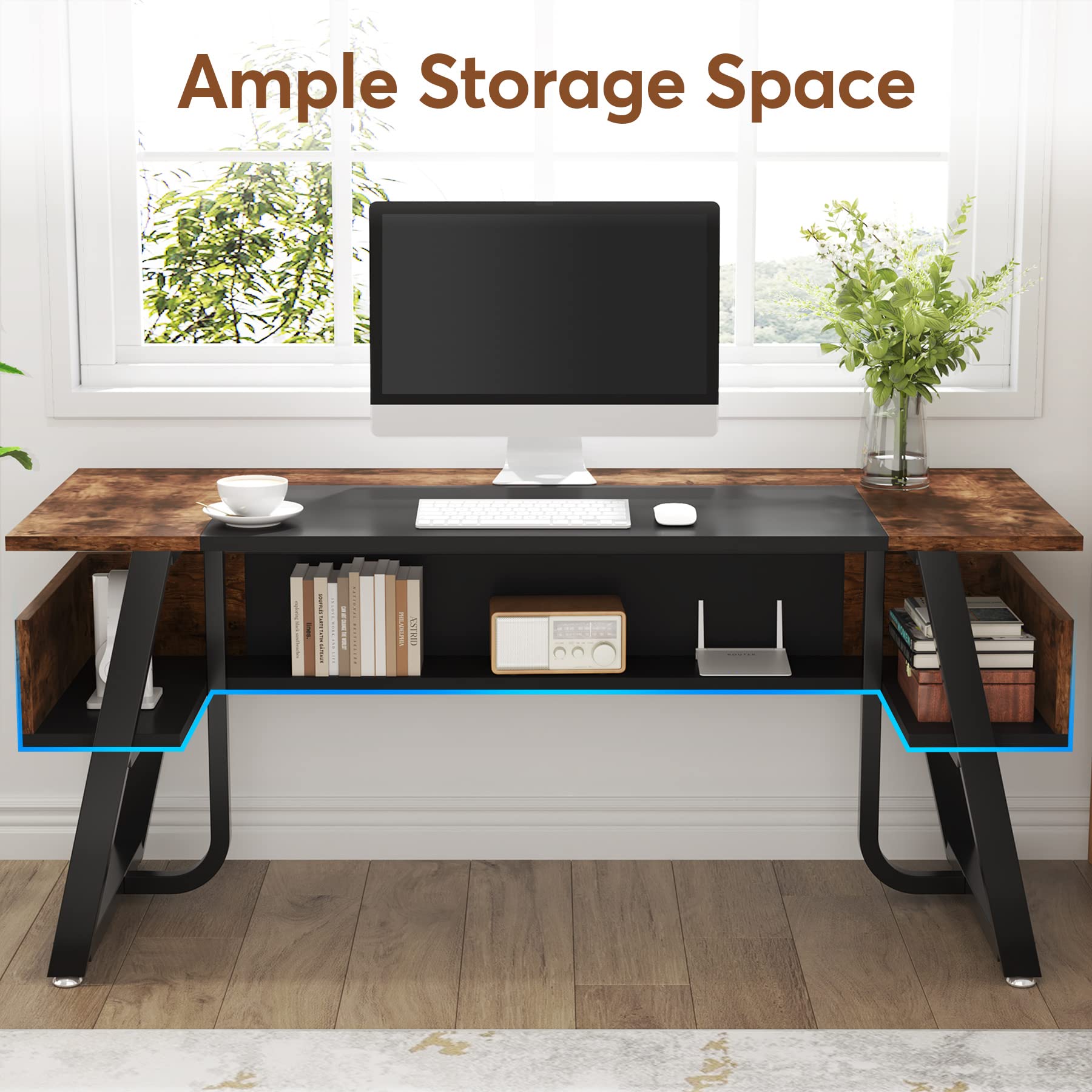 63 inch Computer Desk Modern Office Desk with Shelf for Home Office
