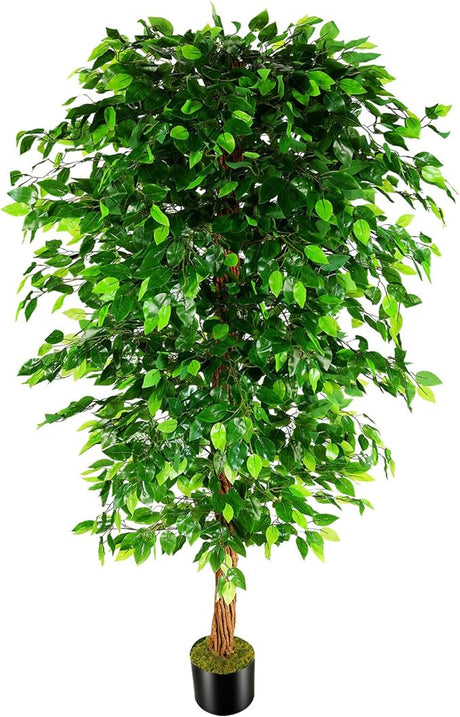 7ft Artificial Ficus Silk Tree (82in) with Plastic Nursery Pot Faux Tree,