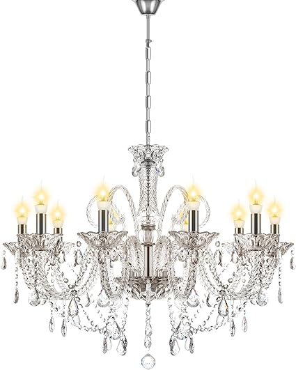 25.6 x 35.4 Inch Modern Luxurious 10 Lights K9 Crystal Chandelier Candle Pendant Lamp