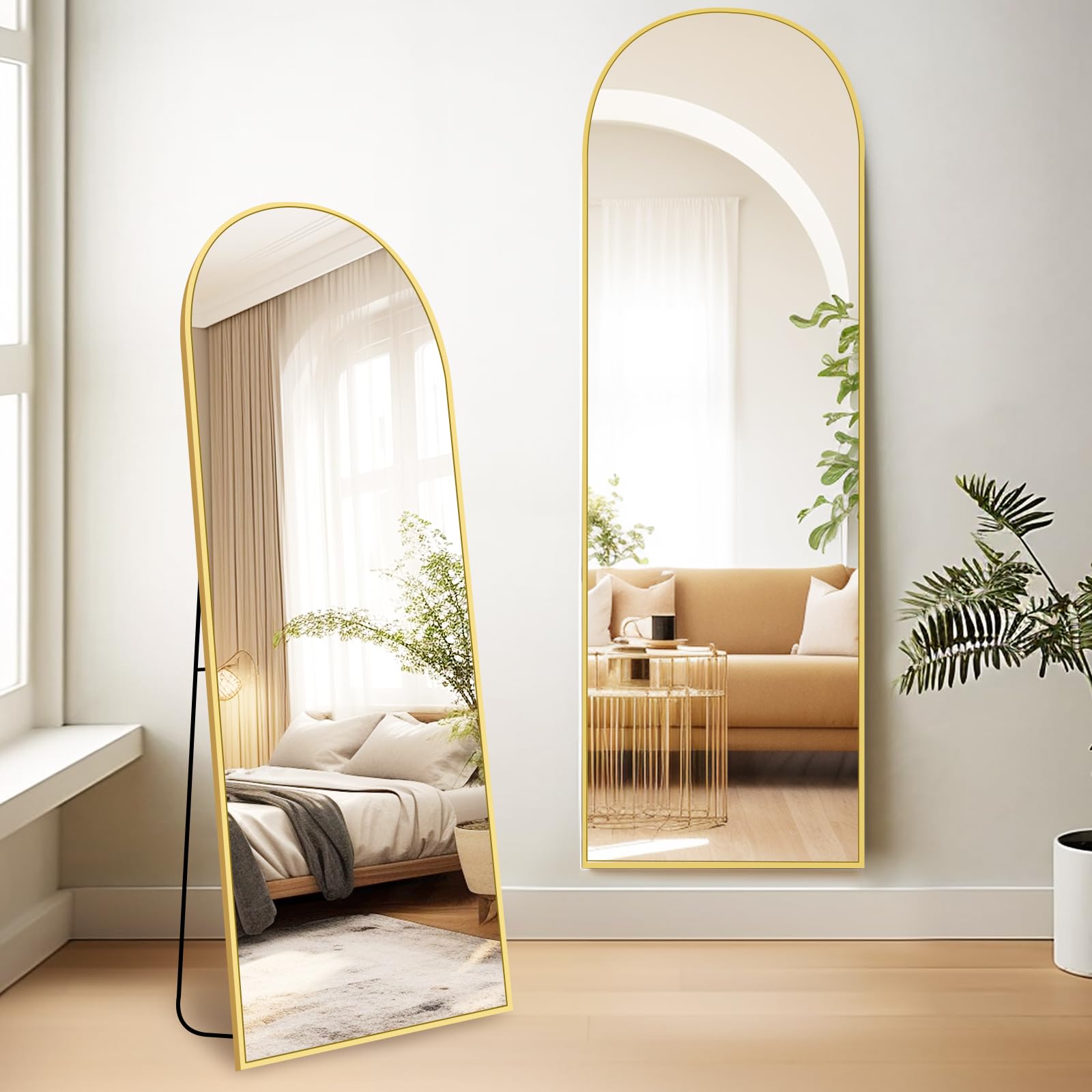 Arched Full Length Mirror with Stand - 64"x21" Gold Mirrors Floor Length for Bedroom