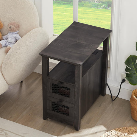 Farmhouse XXL End Table with Charging Station, Narrow Side Table