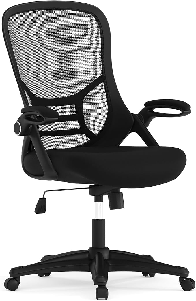 Flash Furniture Porter High-Back Swivel Office Chair with Adjustable Lumbar Support and Height, Ergonomic Mesh Desk Chair with Flip-Up Armrests, White