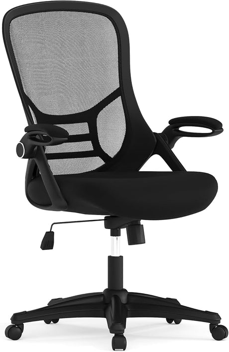 Flash Furniture Porter High-Back Swivel Office Chair with Adjustable Lumbar Support and Height, Ergonomic Mesh Desk Chair with Flip-Up Armrests, White