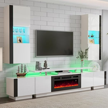 Wall Unit Entertainment Center with Fireplace and Bookshelves, Includes 70" 2-Tier Fireplace