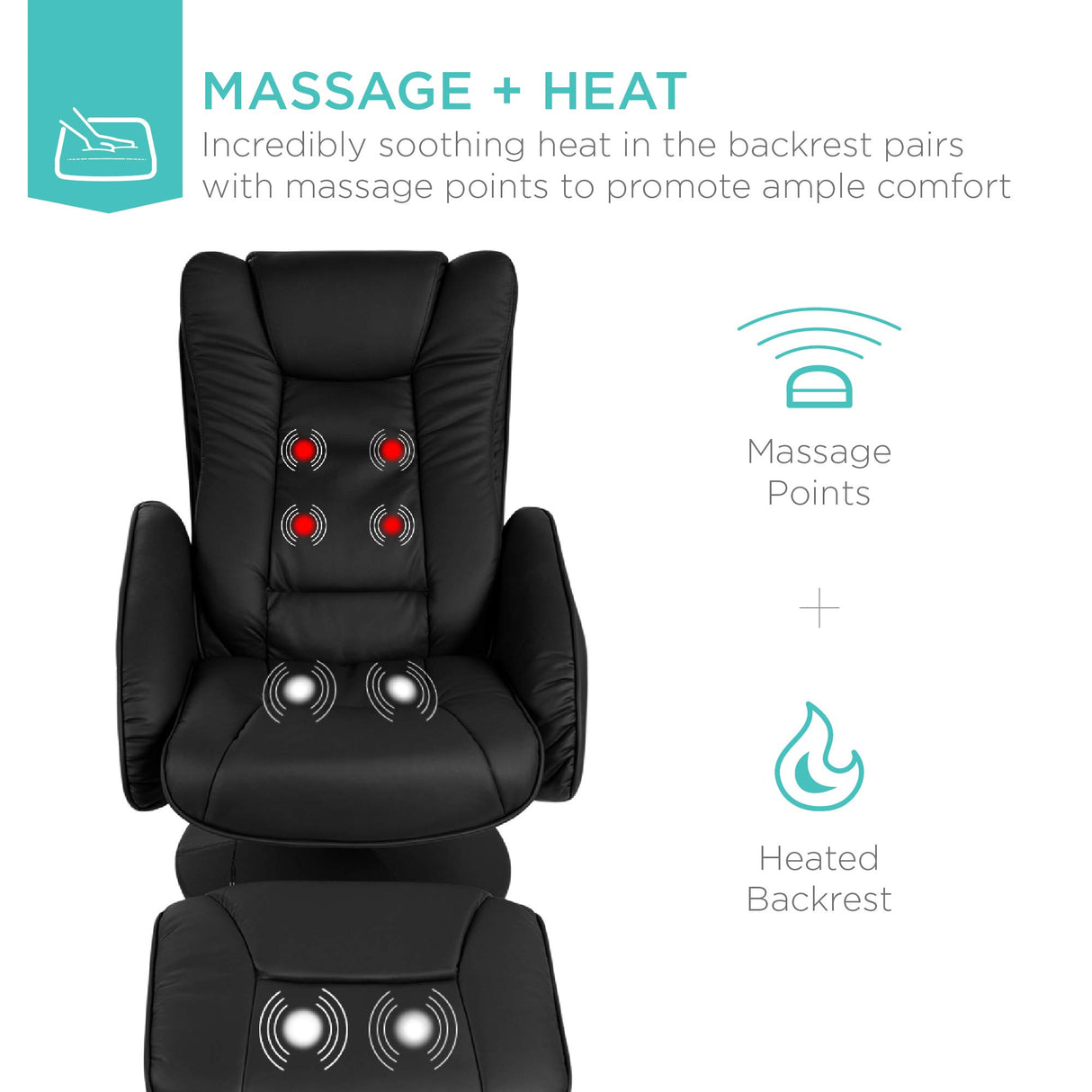 Faux Leather Electric Massage Recliner w/Stool Footrest Ottoman, Remote Control, 5