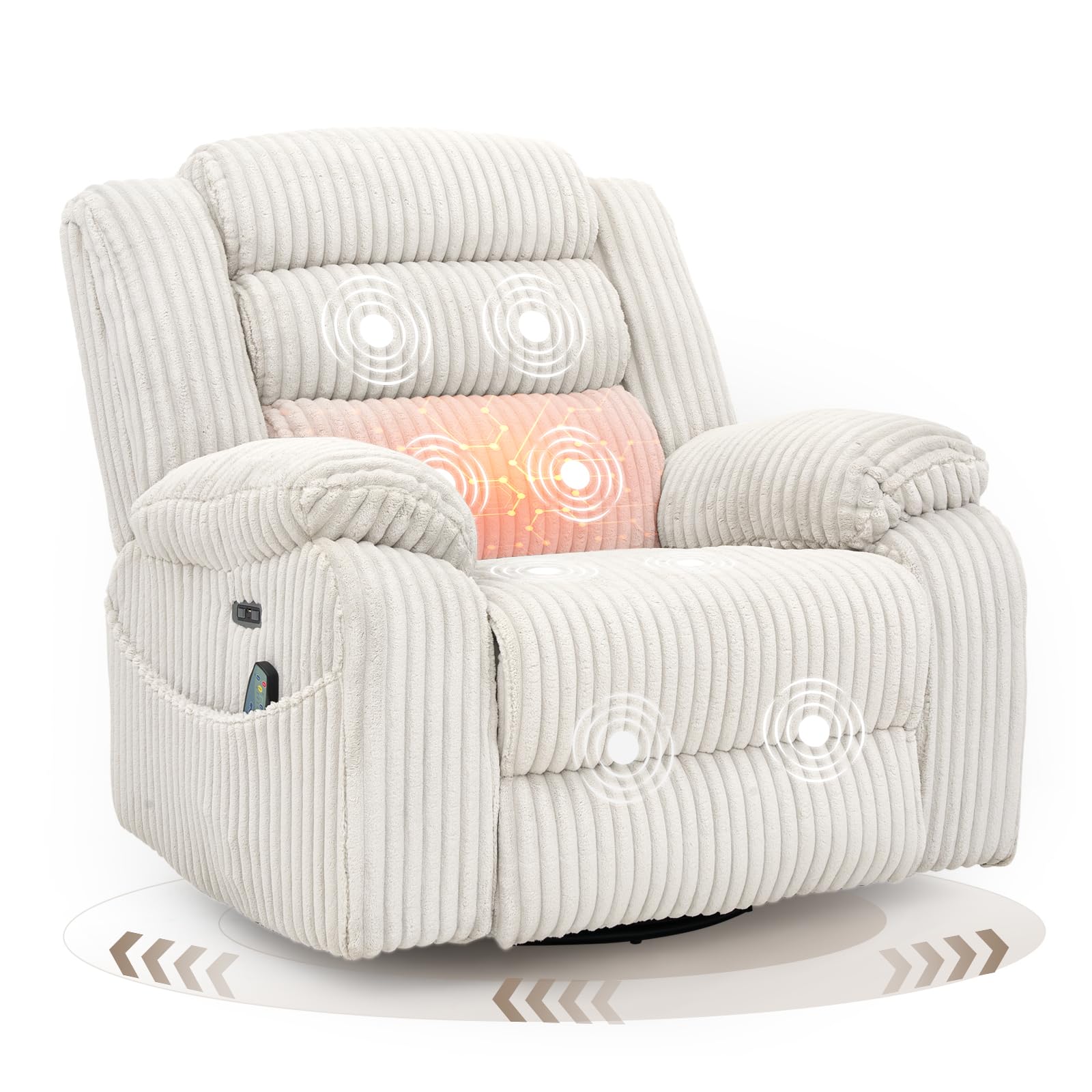 Power Swivel Rocker Recliner Chair for Adults with Massage and Heat