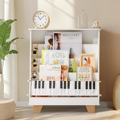 Kids Bookshelf, 4 Tier Nursery Book Shelves with Toy Storage