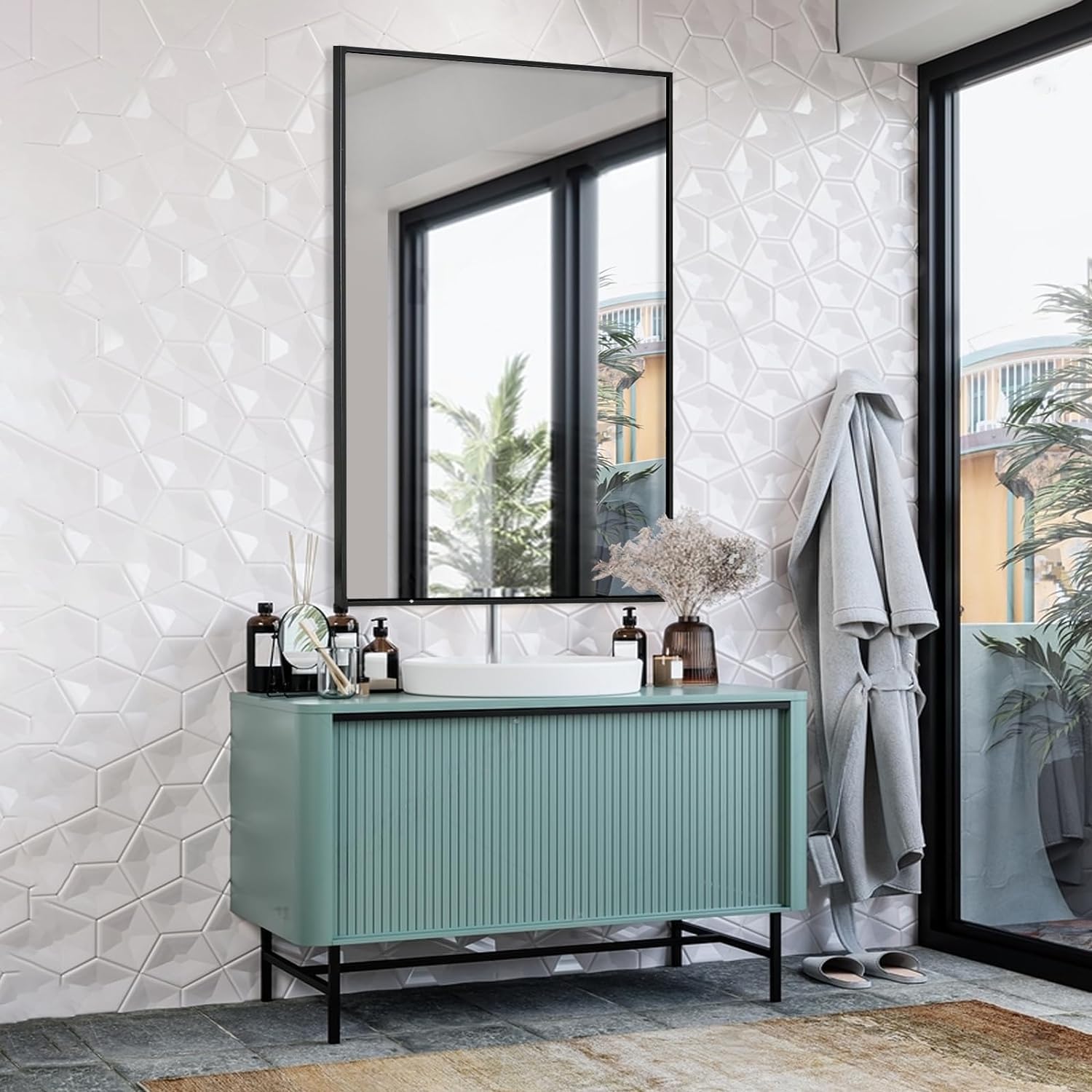 Bathroom Mirror, Black Frame Mirror , Rectangle Wall Mounted Mirror