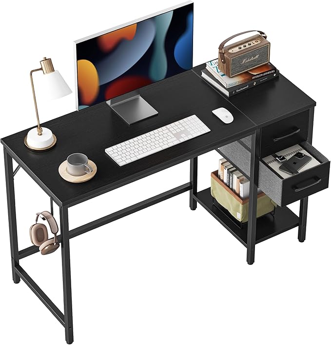 Computer Desk with 2 Drawers, 40 Inch Small Home Office Desk Study Writing Table, Rustic Brown