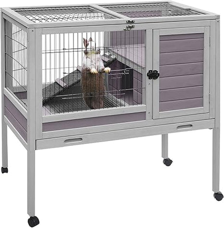 Bunny Cage Rabbit Hutch Indoor Rabbit Cage with Wheels Outdoor Rabbit House