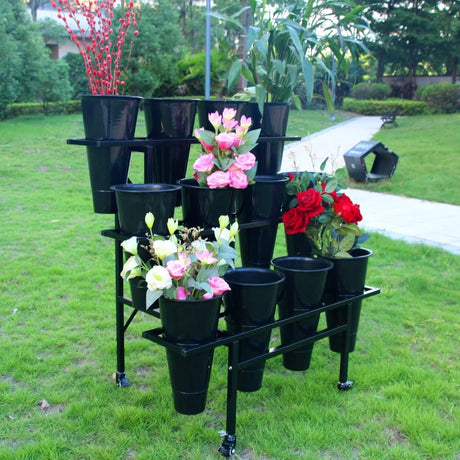 Moving Plant Stand with Wheels Heavy Duty Garden Cart Display Flower Shelf