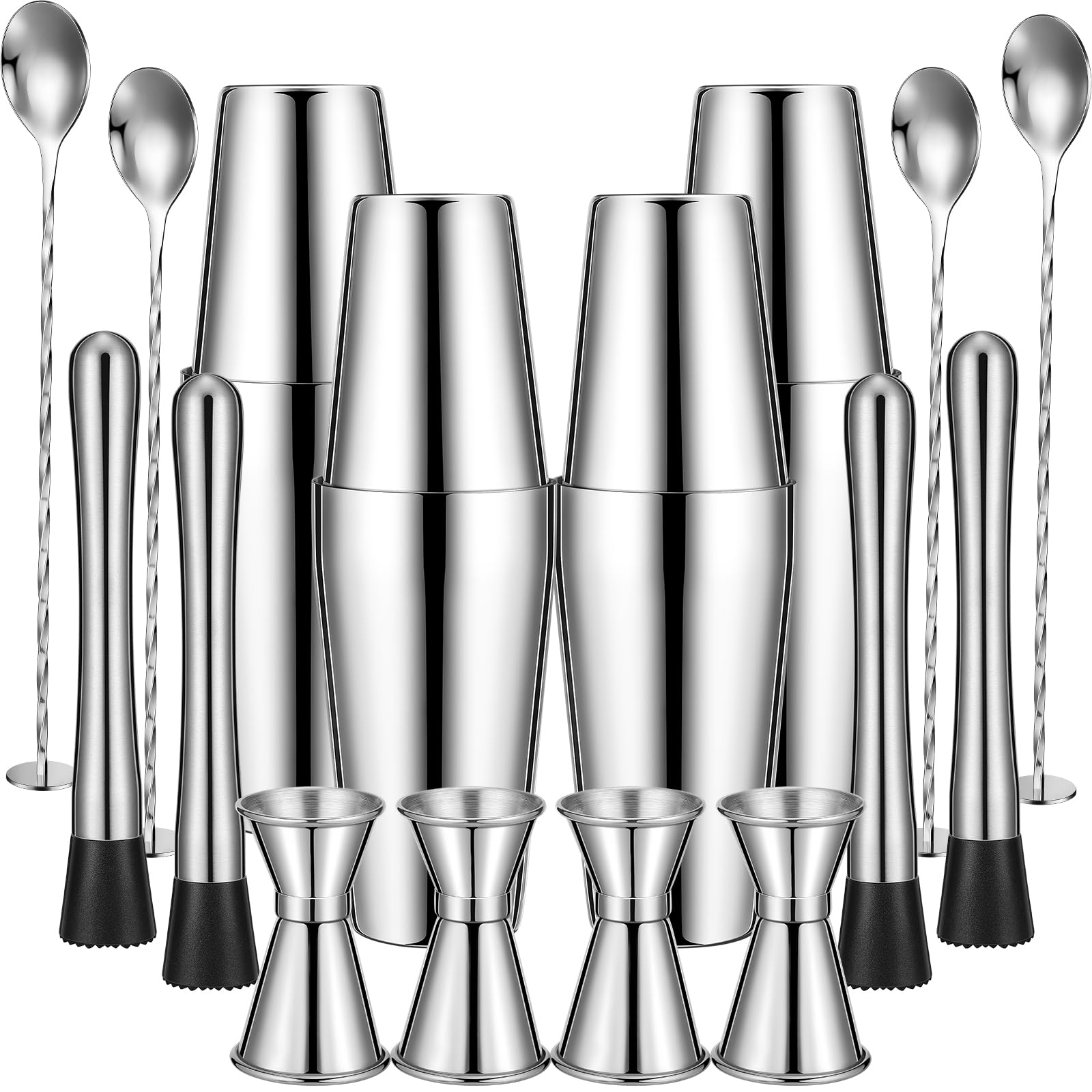 16 Pieces Cocktail Shaker Set Including 4 Pcs Boston Shaker 4 Pcs Muddler