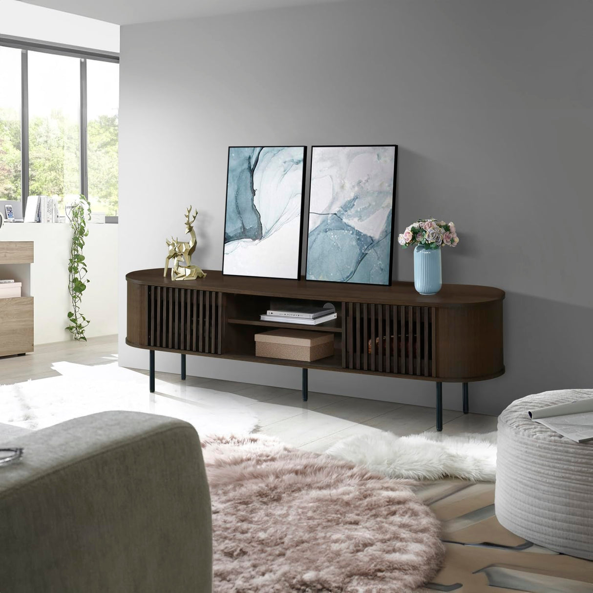 New Classic Furniture Brax Wood TV Console for TVs up to 82", Walnut