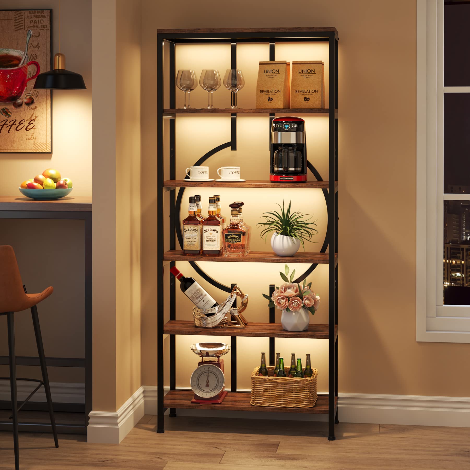 70.9 Inch Industrial Bookshelf, 6-Tier Tall Etagere Bookcase with Open Shelves