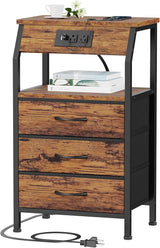 Night Stand with Charging Station, Small Bedside Table with Wood Shelf, End Table