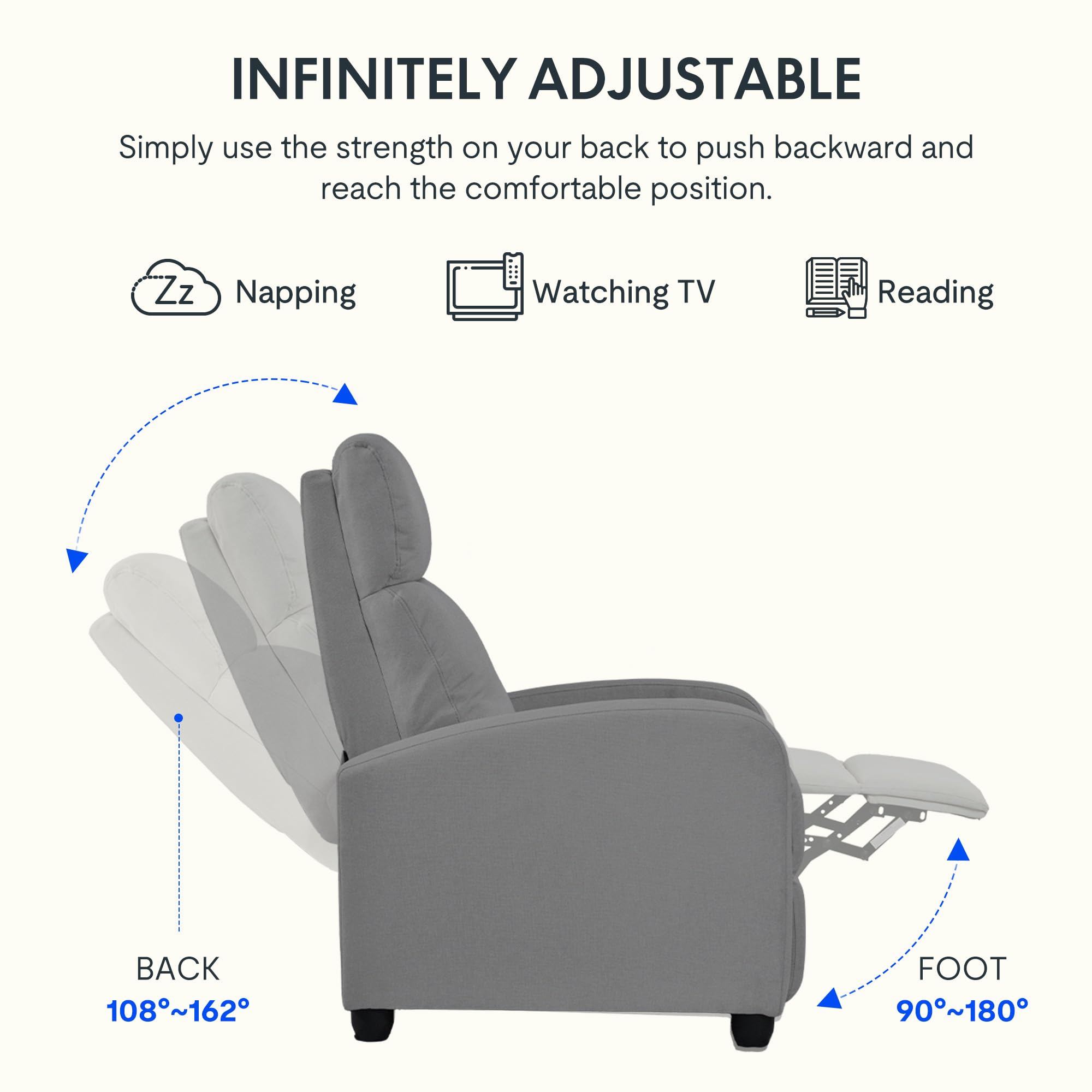Flexispot Recliner Chair – Adjustable Backrest with Footrest & Soft Fabric