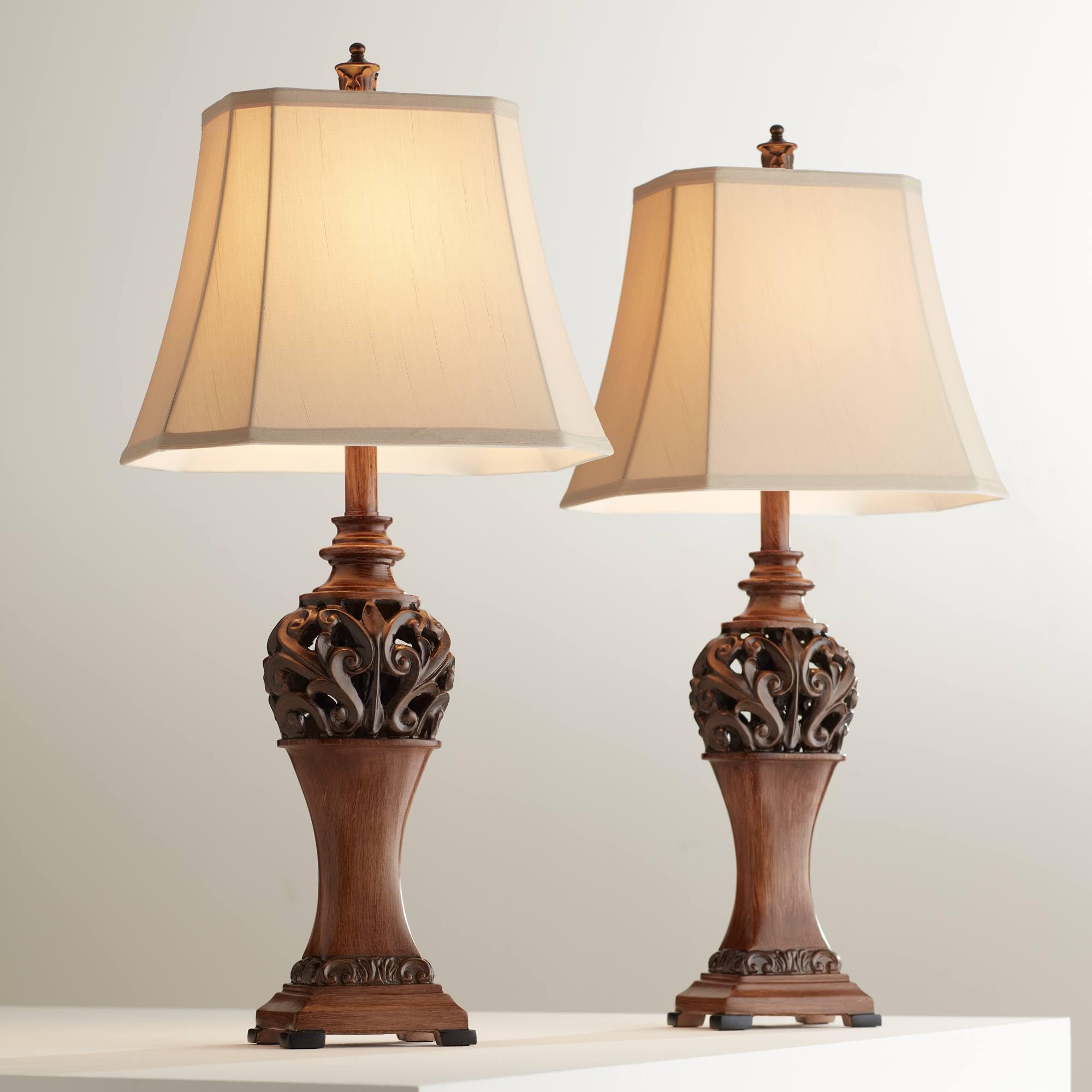 Exeter Traditional Table Lamps Set of 2 - 30" Bronze Carved Leaf Design