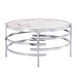 Coffee Table Marble Stone Silver Living Room Table Modern Round Sofa Side Table