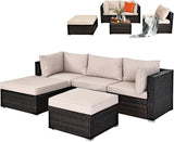 5 Pieces Patio Rattan Furniture Sets, Sectional Sofa Conversation Set