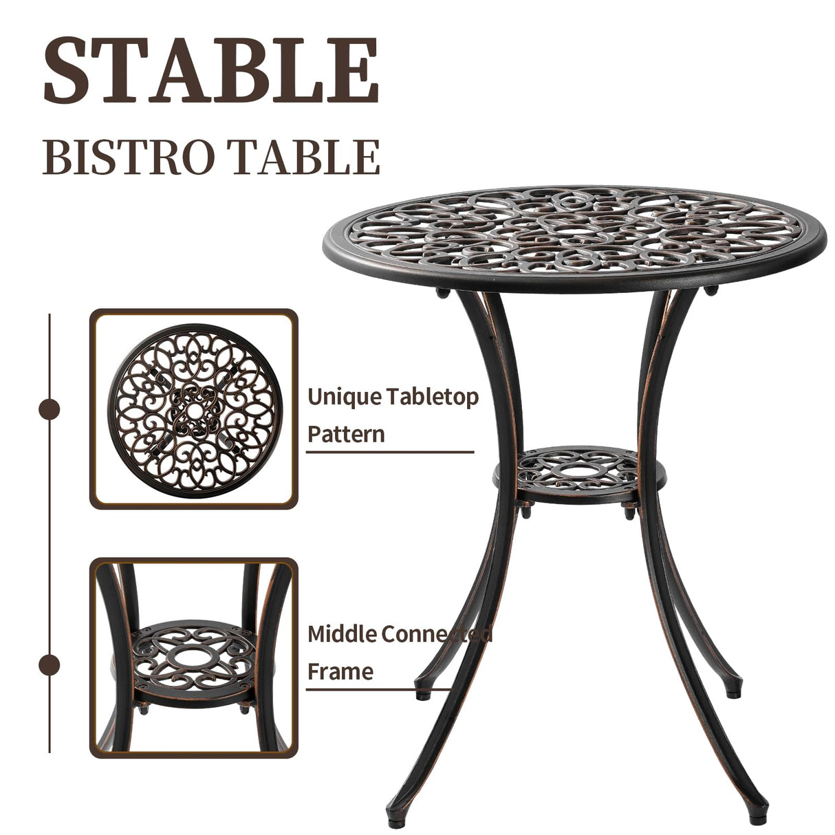 Outdoor Bistro Table and Chairs Set of 2 with Umbrella Hole, Cast Aluminum Bistro Set