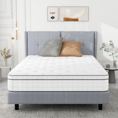 Queen Mattress, Innerspring Mattress with Breathable Foam and Pocket Spring for Motion