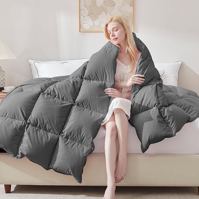 Queen Feather and Downfiber Comforter, Ultra Fluffy Duvet Insert Queen Size