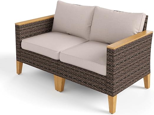 9 Piece Wicker Patio Furniture Set, 2 x Single Chair, 2 x Ottoman