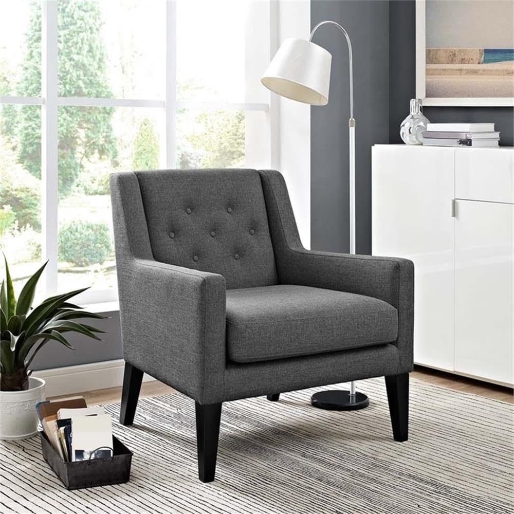 Earnest Button Tufted Mid-Century Modern Accent Arm Lounge Chair in Gray