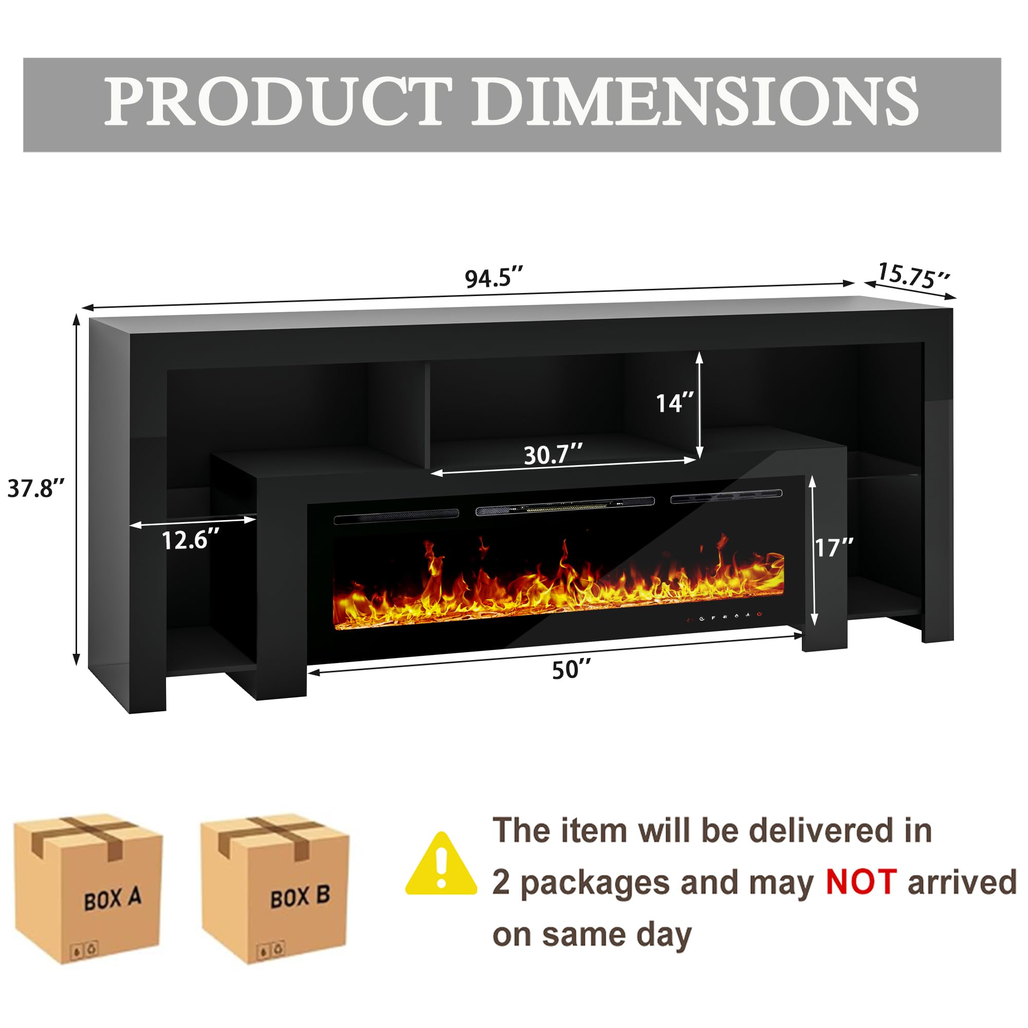 94.5" Fireplace TV Stand with LED Lighting & Charging Station