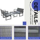 4 Pieces Outdoor Patio Furniture, Wicker Conversation, Modern Bistro Set