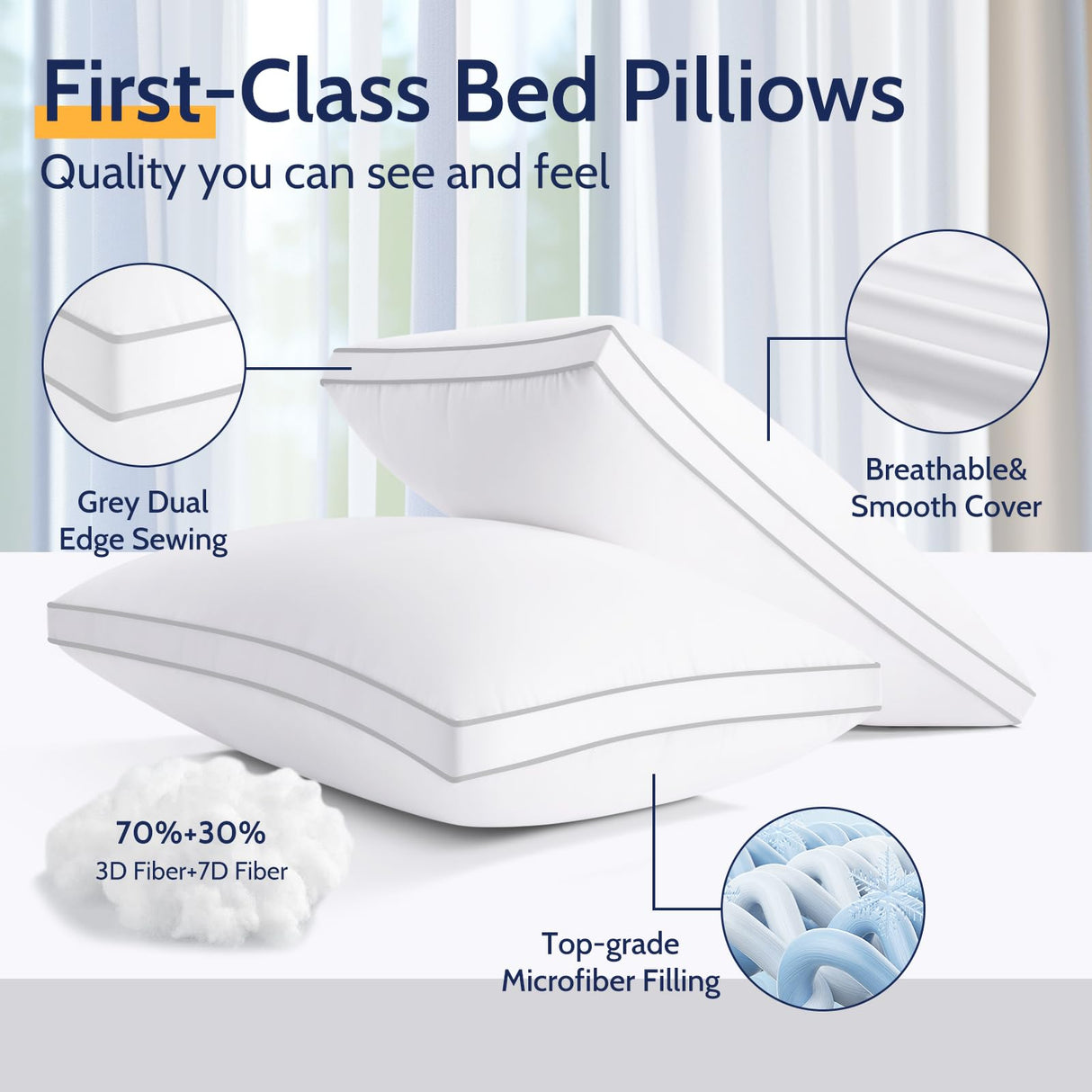 Pillows Queen Size Set of 2, Bed Pillows for Sleeping 2 Pack